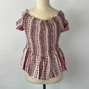 Japna Elastic Off The Shoulder Patterned Blouse Top Shirt ((Size Large))